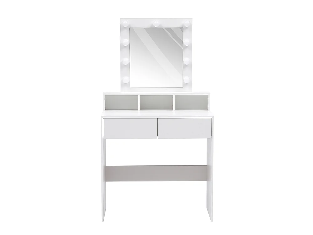 White Dressing Table with 9-Light Mirror and 2 Drawers