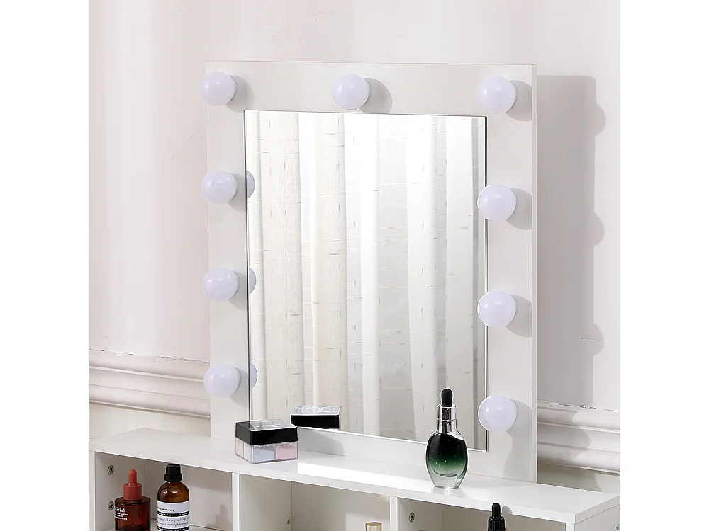 White Dressing Table with 9-Light Mirror and 2 Drawers
