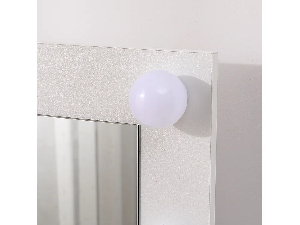 White Dressing Table with 9-Light Mirror and 2 Drawers