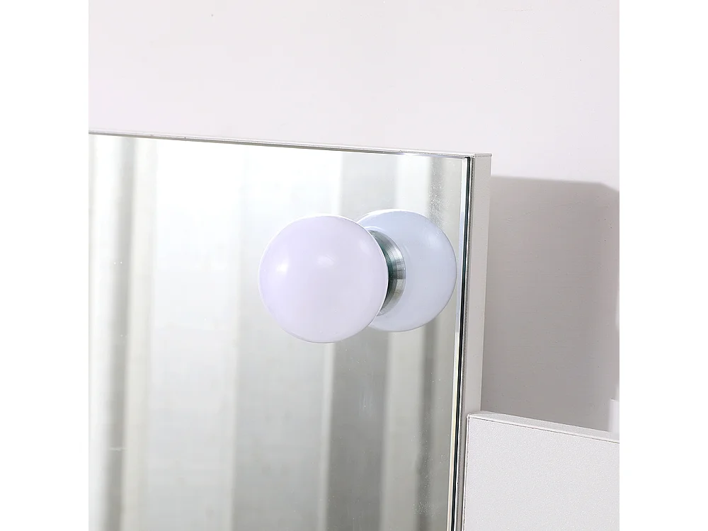 White Vanity Desk with 10-Light Mirror and Large Drawer