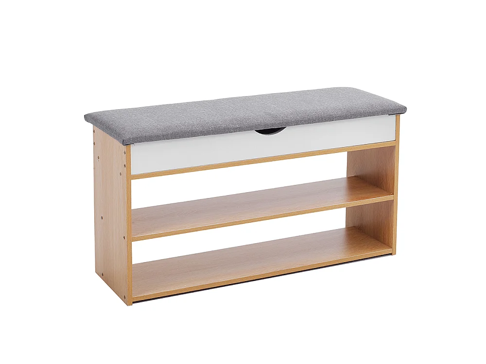 2-in-1 Shoe Storage Bench with Linen Cushion and Shelves - Light Oak