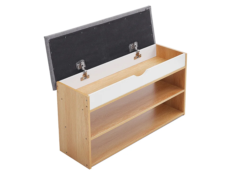 2-in-1 Shoe Storage Bench with Linen Cushion and Shelves - Light Oak