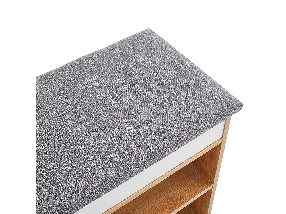 2-in-1 Shoe Storage Bench with Linen Cushion and Shelves - Light Oak