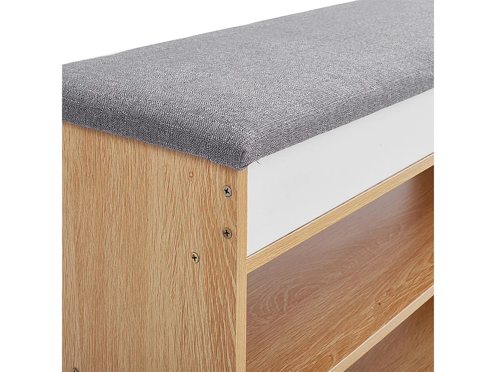 2-in-1 Shoe Storage Bench with Linen Cushion and Shelves - Light Oak