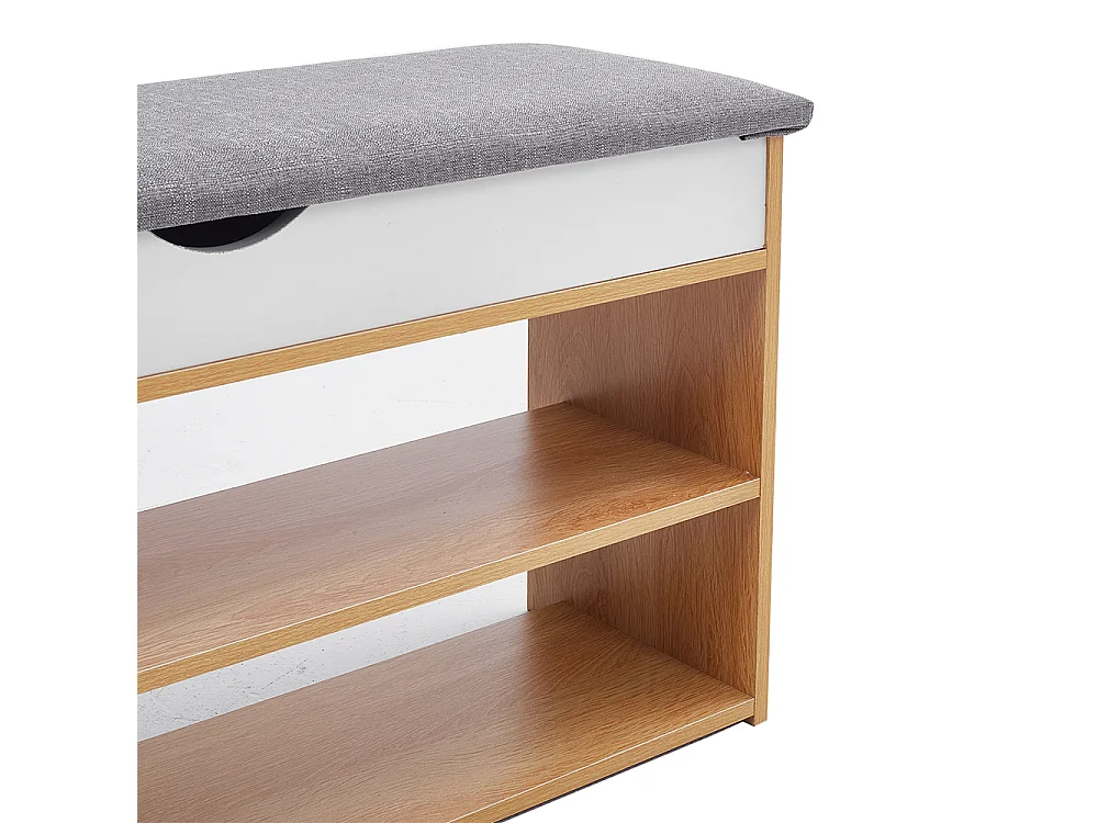 2-in-1 Shoe Storage Bench with Linen Cushion and Shelves - Light Oak