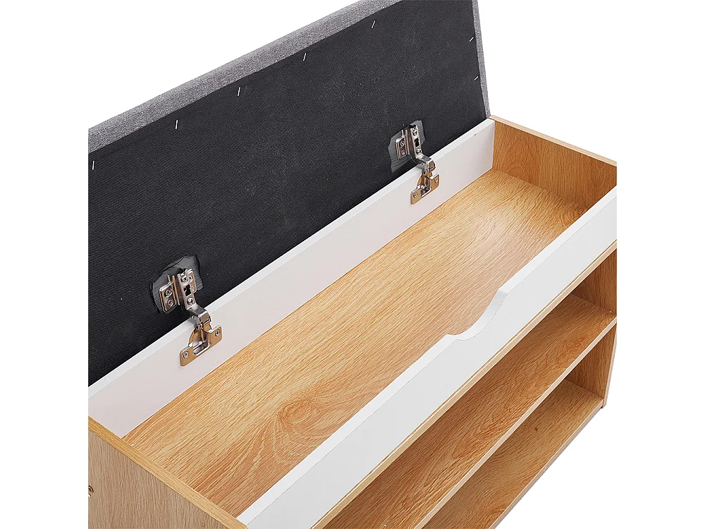 2-in-1 Shoe Storage Bench with Linen Cushion and Shelves - Light Oak