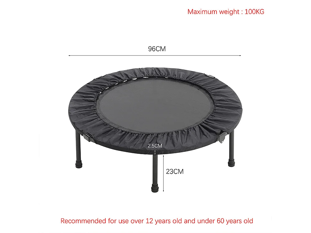 Black 96cm Foldable Fitness Trampoline 100kg Capacity
