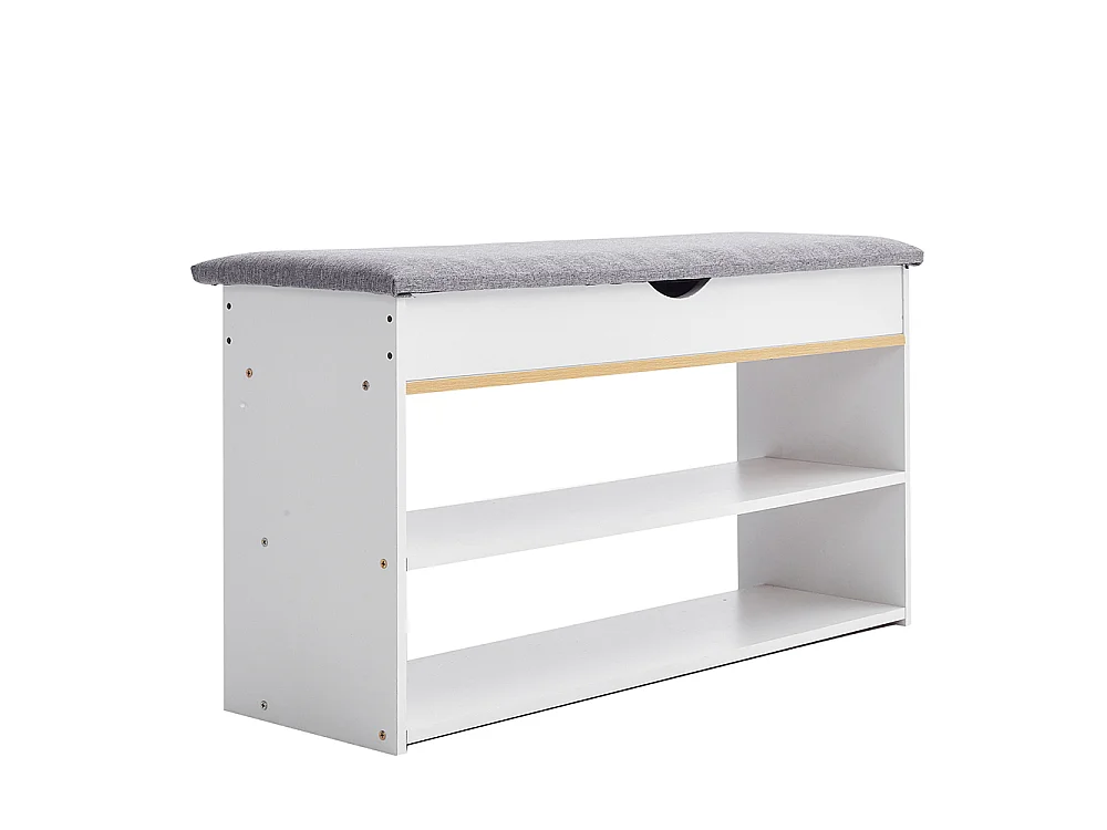 2-in-1 Shoe Storage Bench with Linen Cushion and Shelves - White