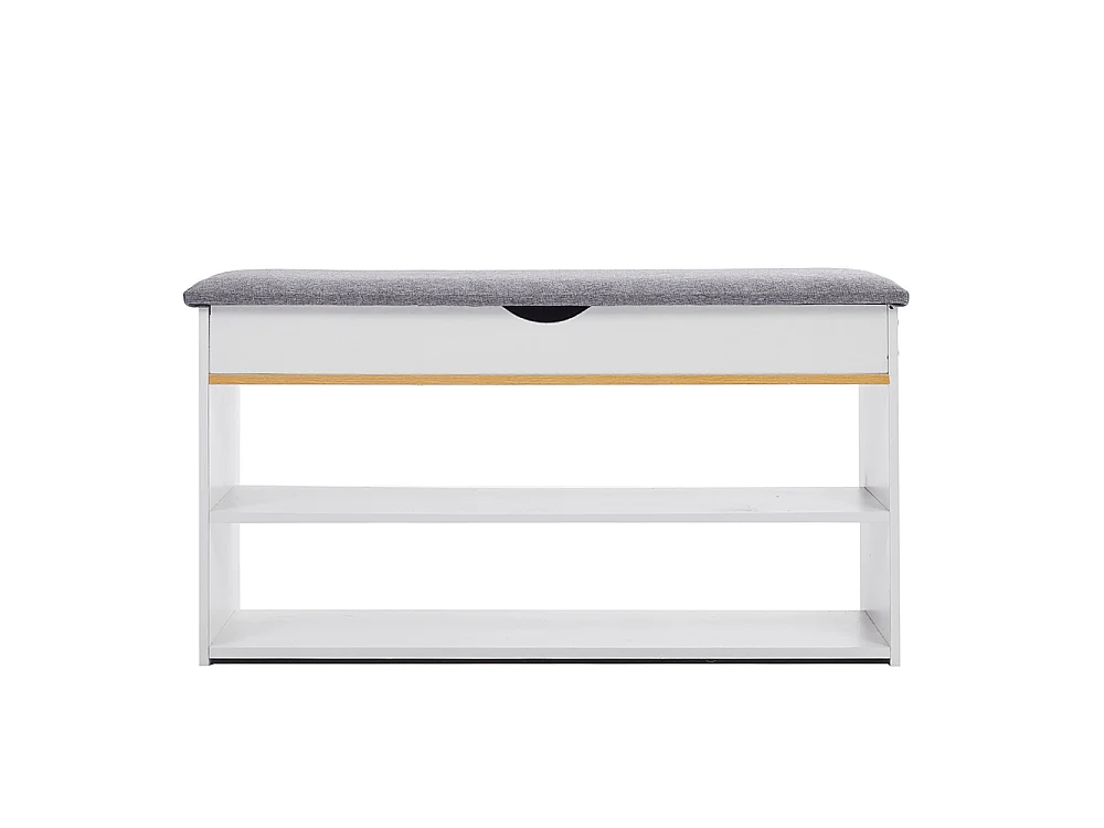 2-in-1 Shoe Storage Bench with Linen Cushion and Shelves - White