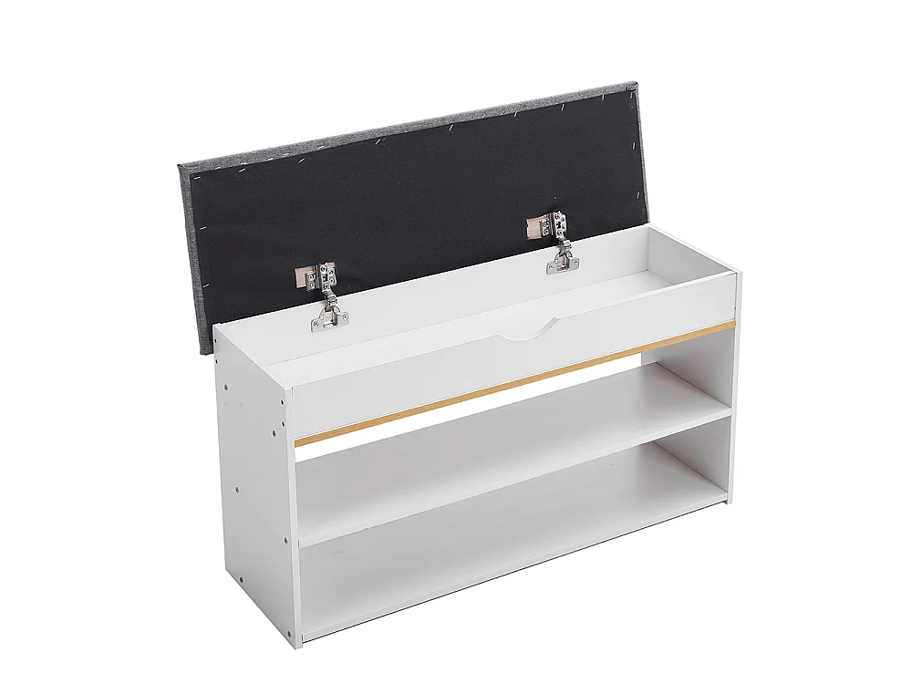 2-in-1 Shoe Storage Bench with Linen Cushion and Shelves - White