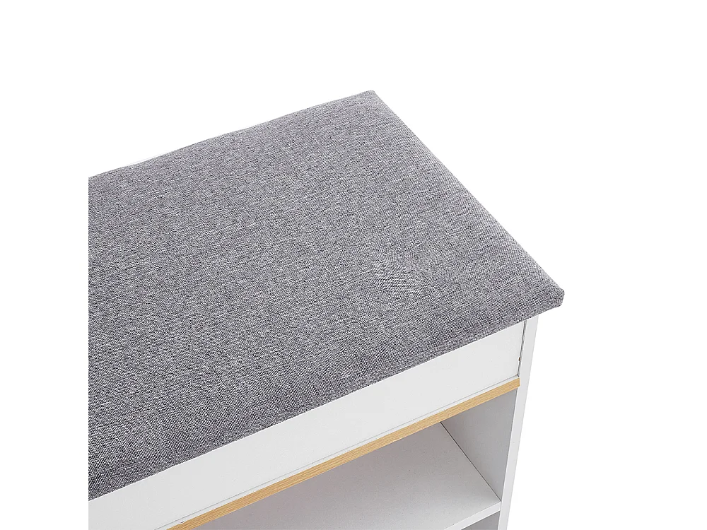 2-in-1 Shoe Storage Bench with Linen Cushion and Shelves - White