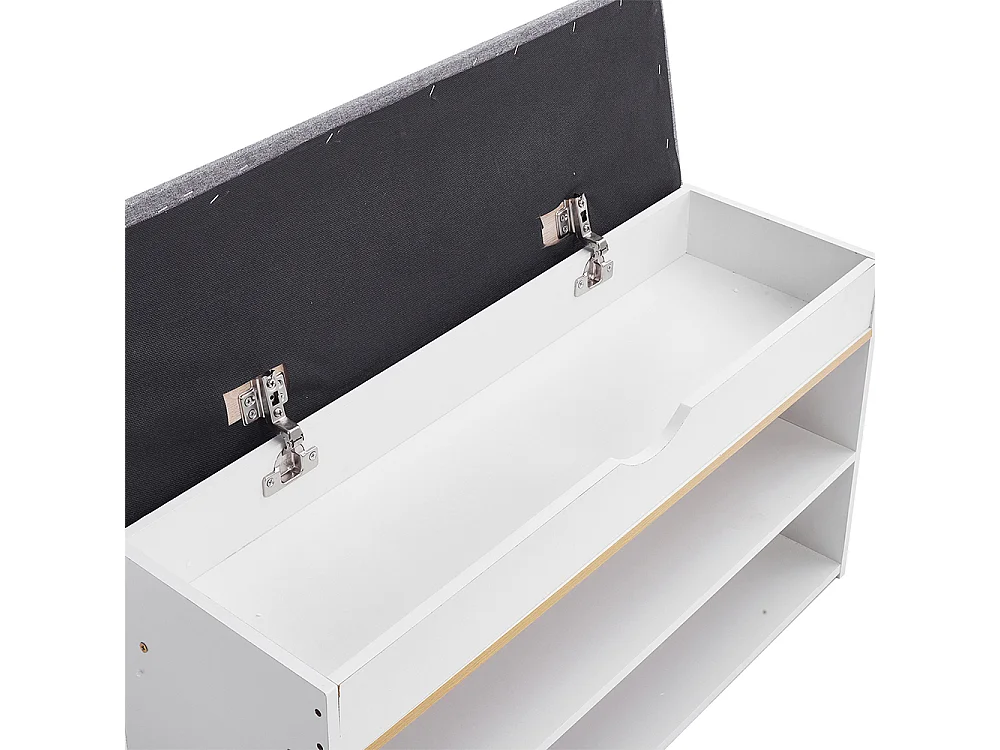 2-in-1 Shoe Storage Bench with Linen Cushion and Shelves - White
