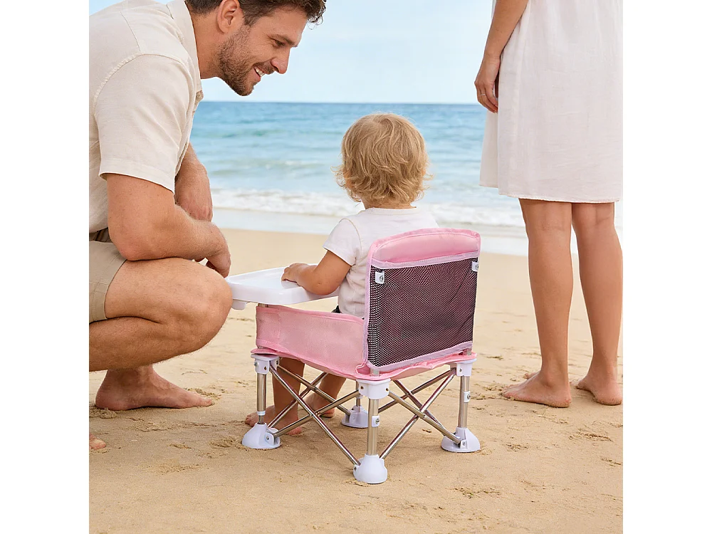 Pink Foldable Baby High Chair with Removable Tray and Carry Bag