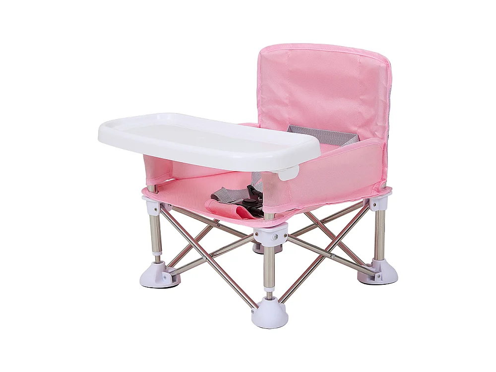 Pink Foldable Baby High Chair with Removable Tray and Carry Bag
