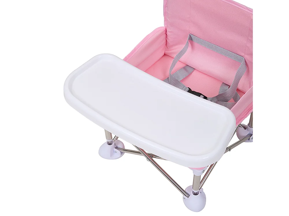 Pink Foldable Baby High Chair with Removable Tray and Carry Bag