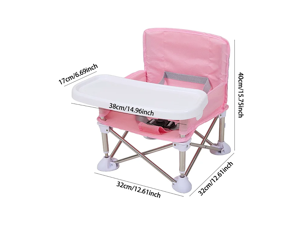 Pink Foldable Baby High Chair with Removable Tray and Carry Bag