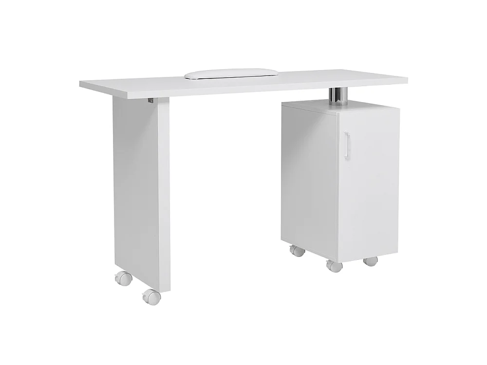White Rolling Nail Table with Storage Cabinet and Wrist Rest