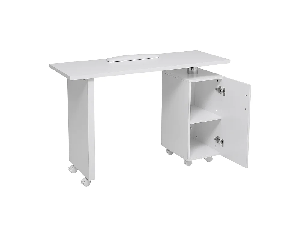 White Rolling Nail Table with Storage Cabinet and Wrist Rest