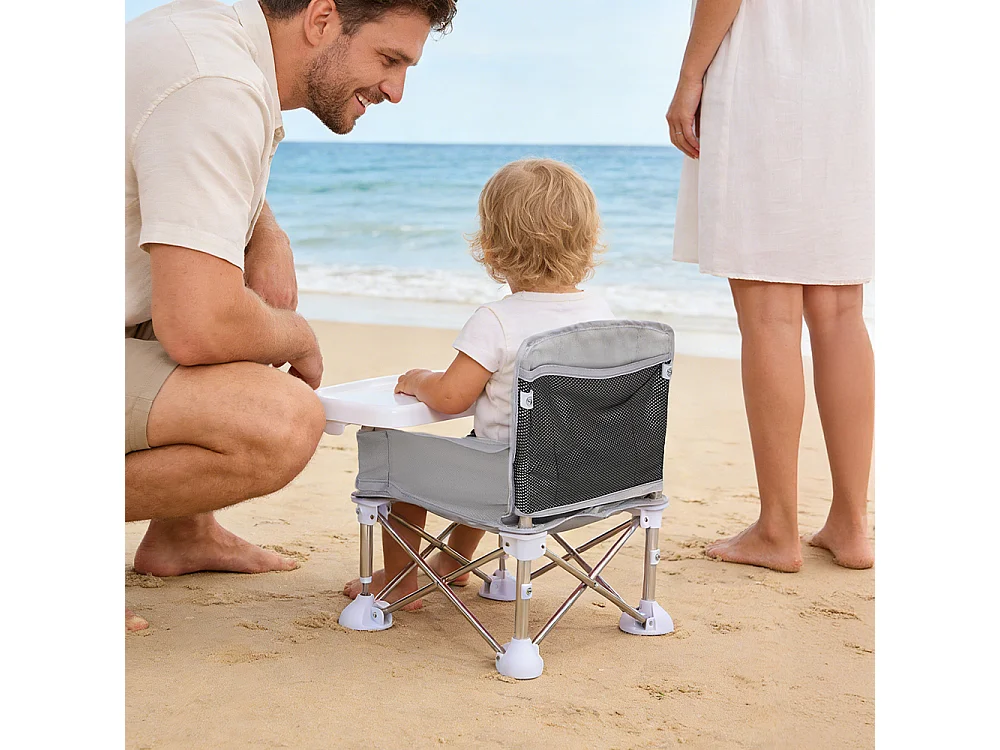 Grey Foldable Baby High Chair with Removable Tray and Carry Bag