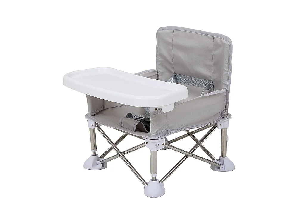 Grey Foldable Baby High Chair with Removable Tray and Carry Bag