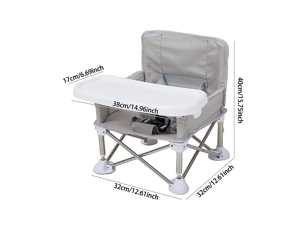 Grey Foldable Baby High Chair with Removable Tray and Carry Bag