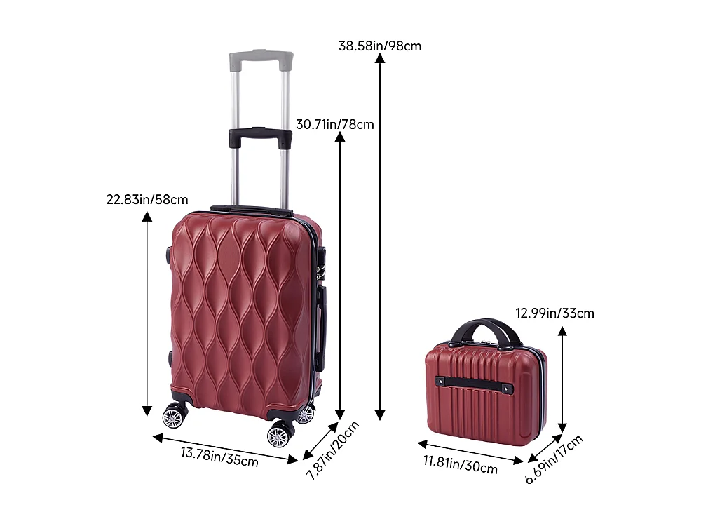 Red 2 Piece Hardshell Luggage Set with Spinner Wheels 20 & 14 Inch