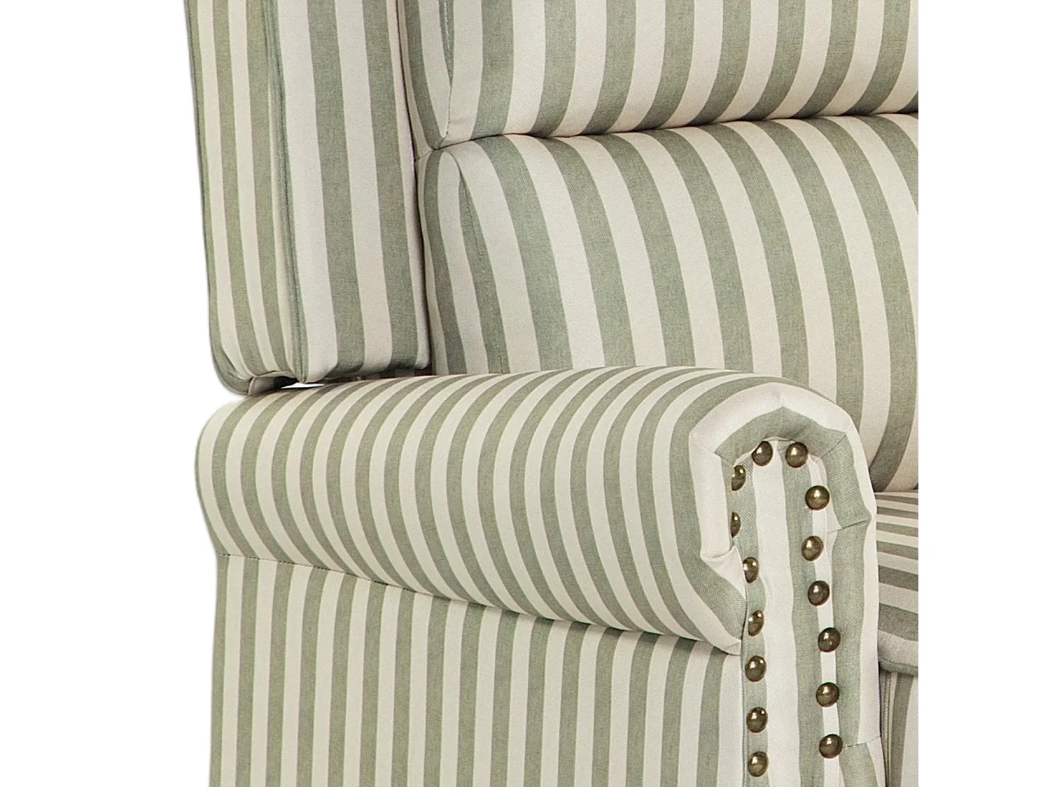 Light Green & Beige White Stripe Linen Wingback Recliner Chair with Footstool