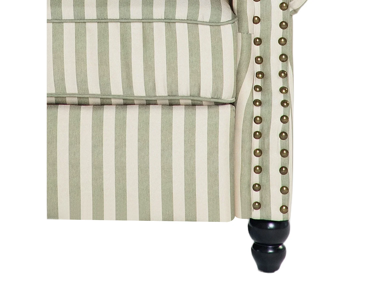 Light Green & Beige White Stripe Linen Wingback Recliner Chair with Footstool