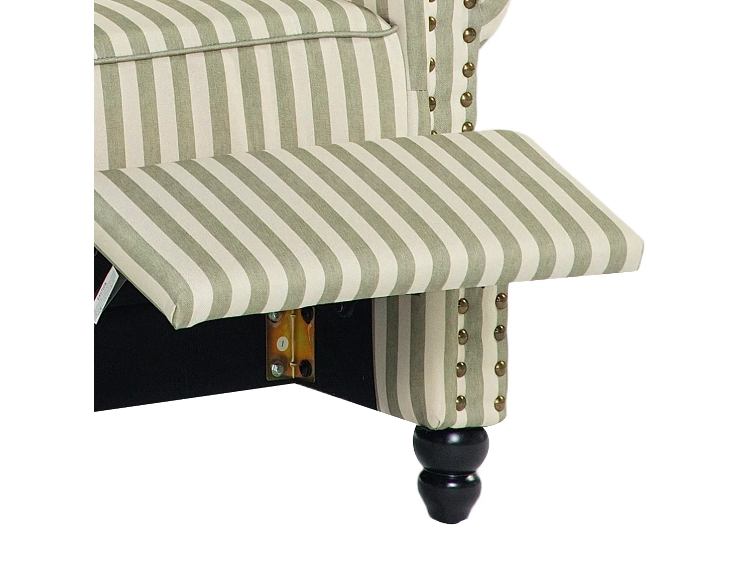 Light Green & Beige White Stripe Linen Wingback Recliner Chair with Footstool