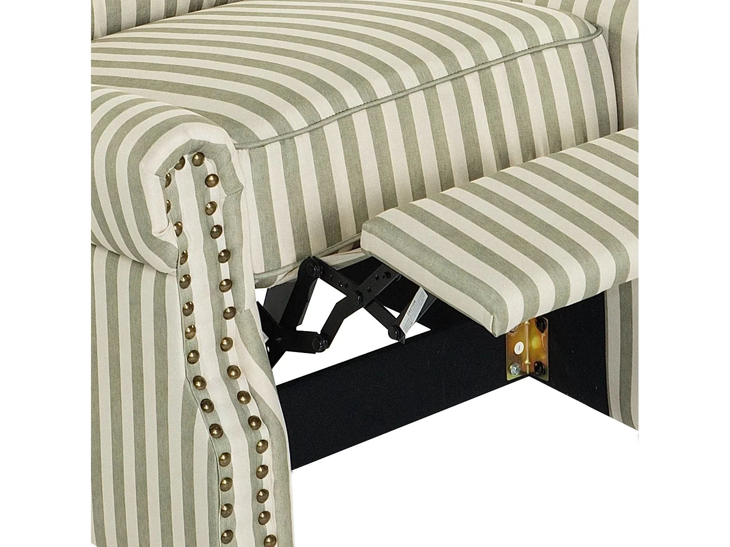 Light Green & Beige White Stripe Linen Wingback Recliner Chair with Footstool