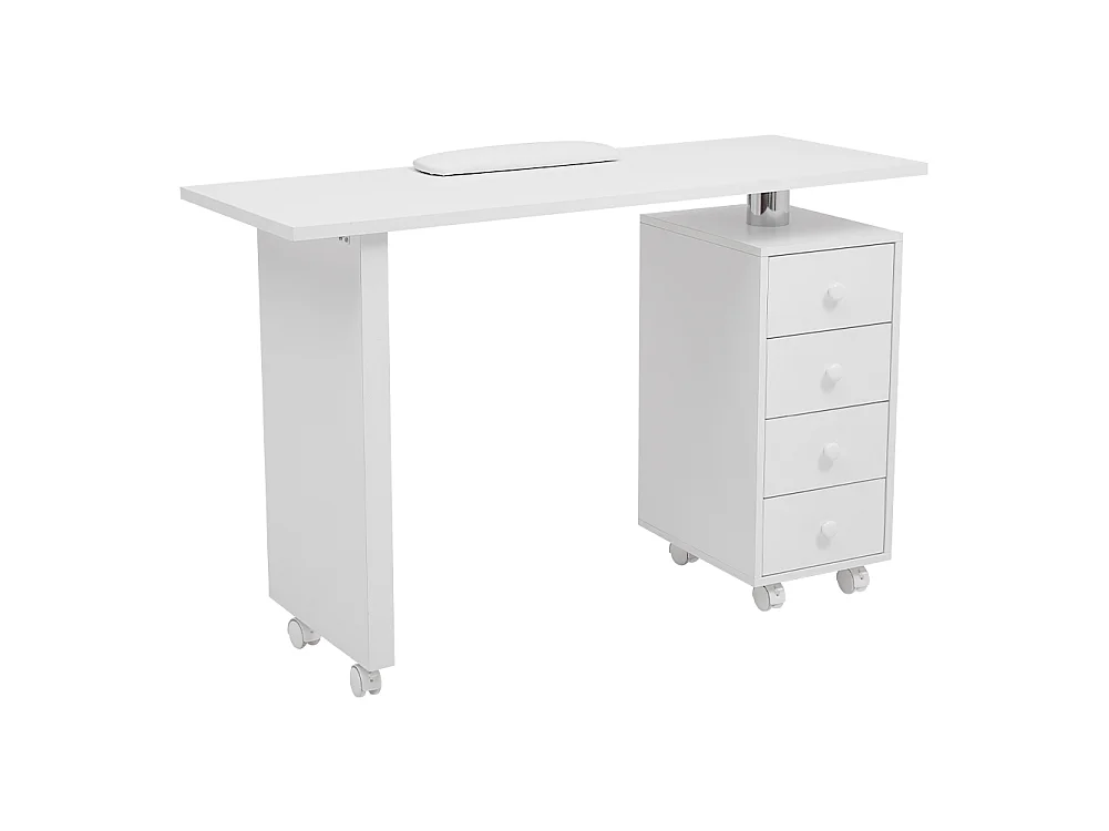 White Rolling Nail Table with 4 Drawers and Wrist Rest