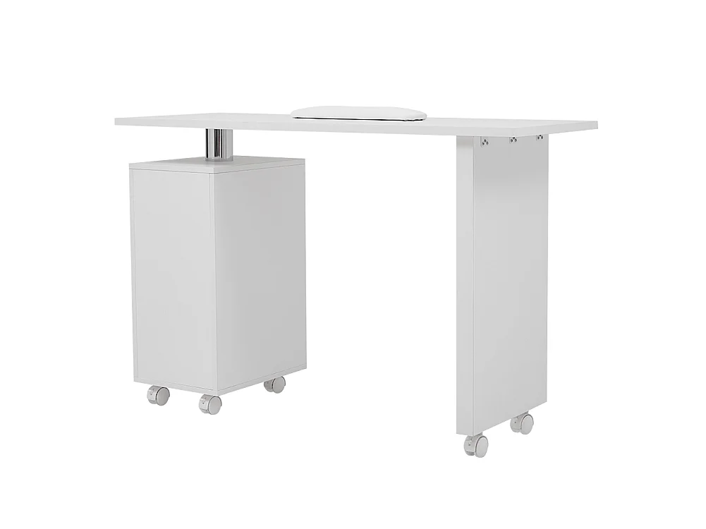 White Rolling Nail Table with 4 Drawers and Wrist Rest
