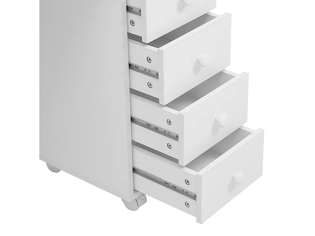 White Rolling Nail Table with 4 Drawers and Wrist Rest