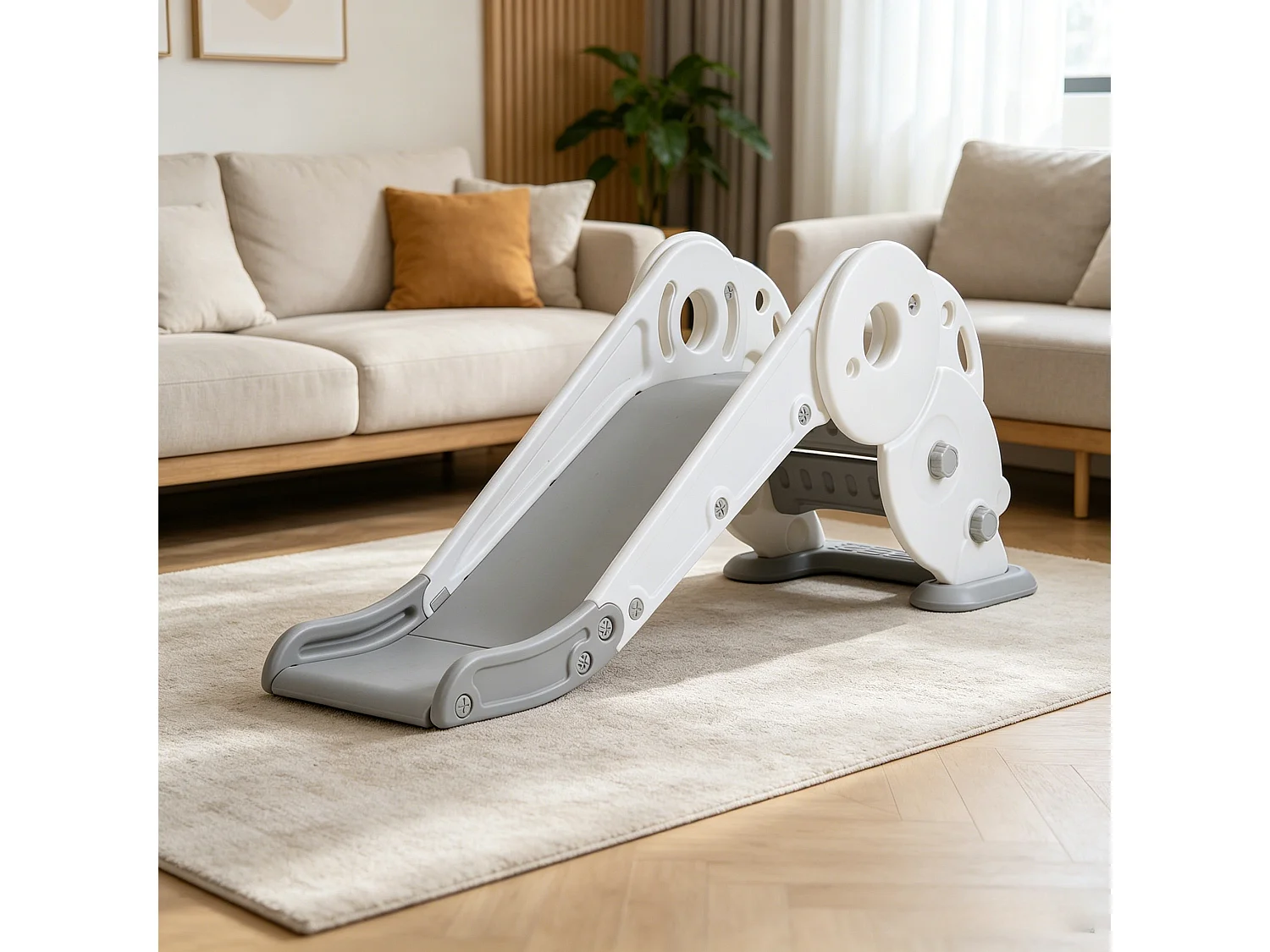 Grey and White Children's Slide for Indoor Outdoor Play