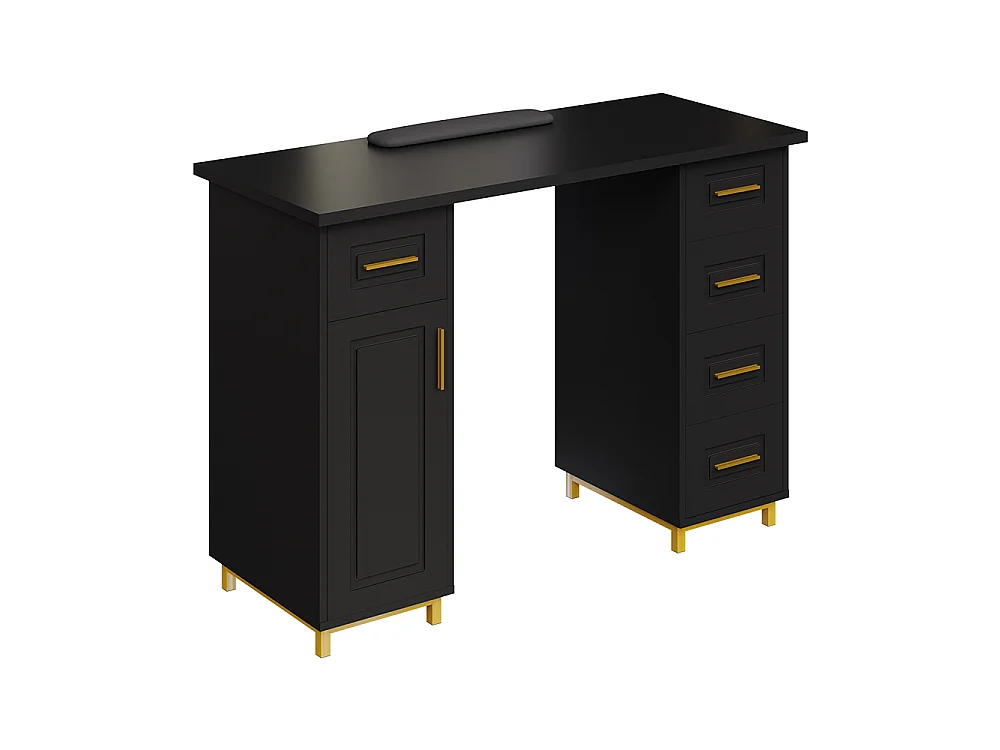 Black and Gold Nail Table with 5 Drawers, Storage Cabinet and Wrist Rest
