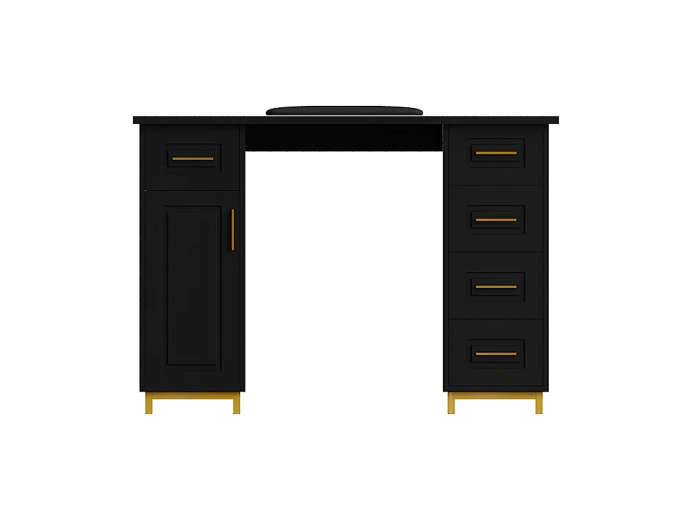 Black and Gold Nail Table with 5 Drawers, Storage Cabinet and Wrist Rest