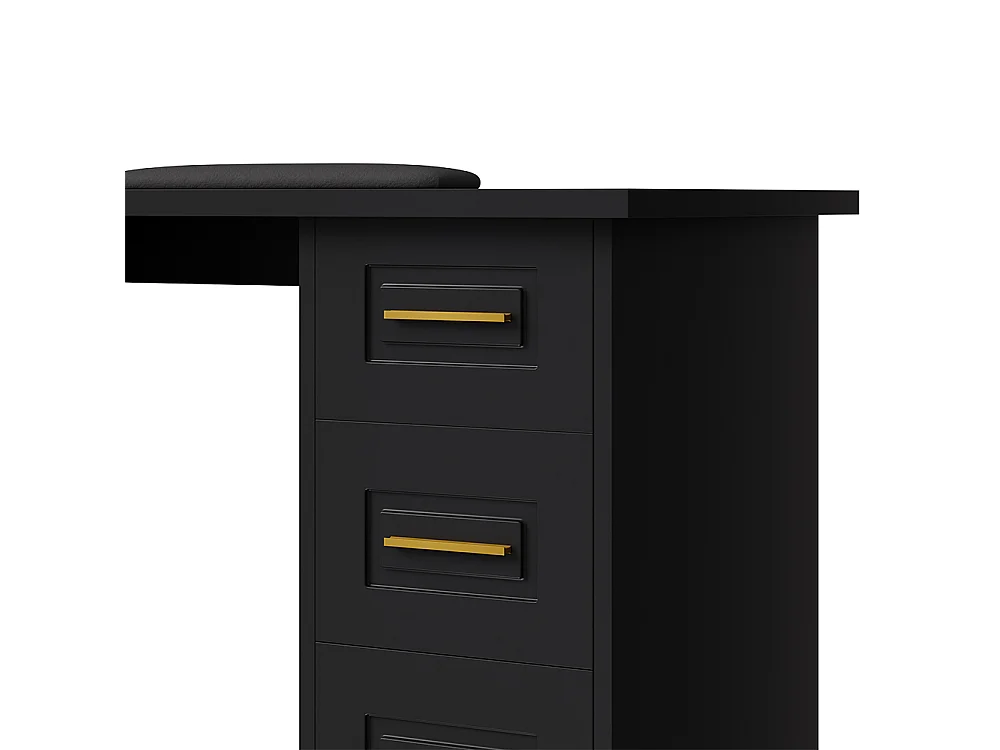 Black and Gold Nail Table with 5 Drawers, Storage Cabinet and Wrist Rest
