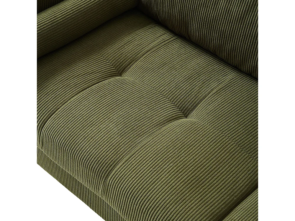 Green Corduroy 2 Seater Sofa with Cylindrical Pillows