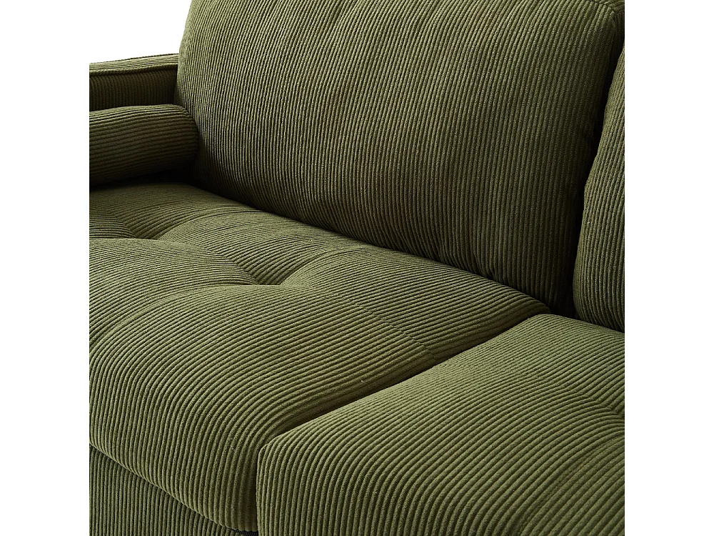 Green Corduroy 2 Seater Sofa with Cylindrical Pillows