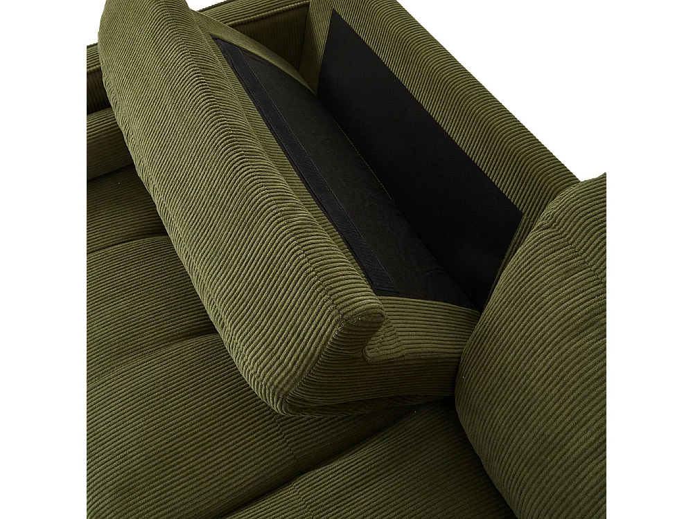 Green Corduroy 2 Seater Sofa with Cylindrical Pillows
