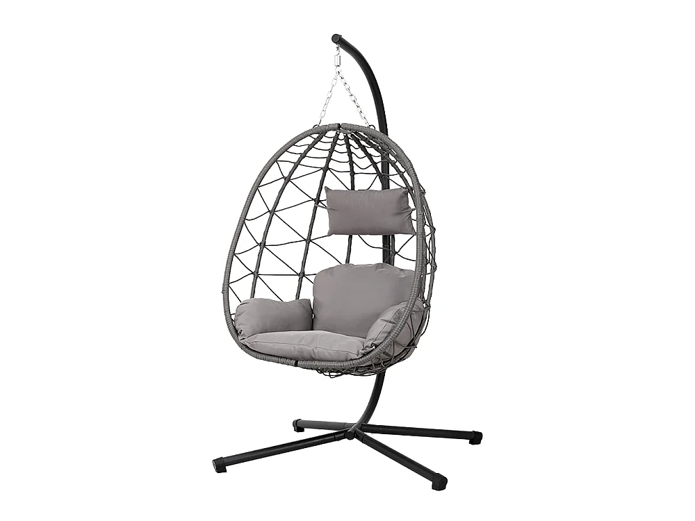 Grey Rattan Hanging Egg Chair with Cushion
