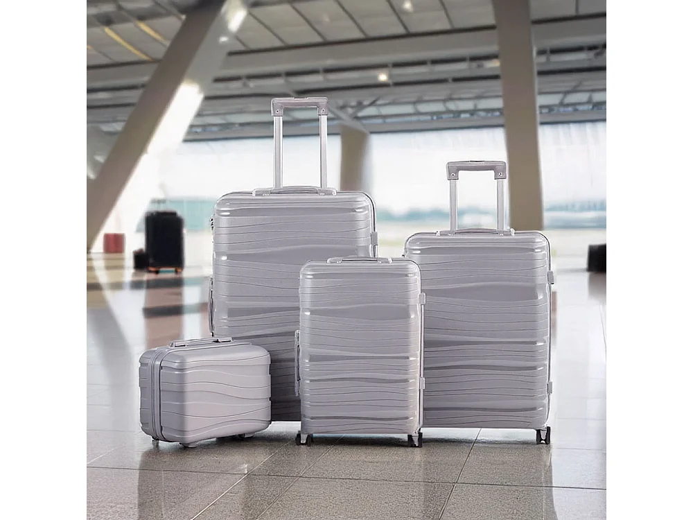 Light Grey 4 Piece Hardshell Luggage Set with Spinner Wheels 14 20 24 and 28 Inch
