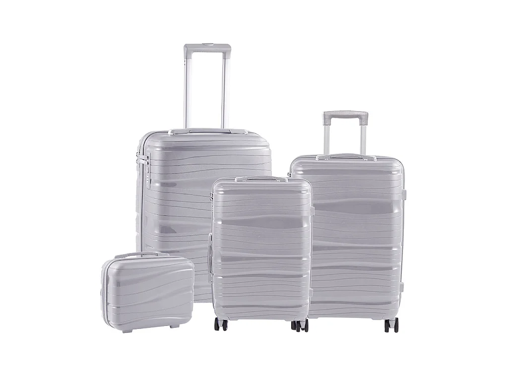 Light Grey 4 Piece Hardshell Luggage Set with Spinner Wheels 14 20 24 and 28 Inch