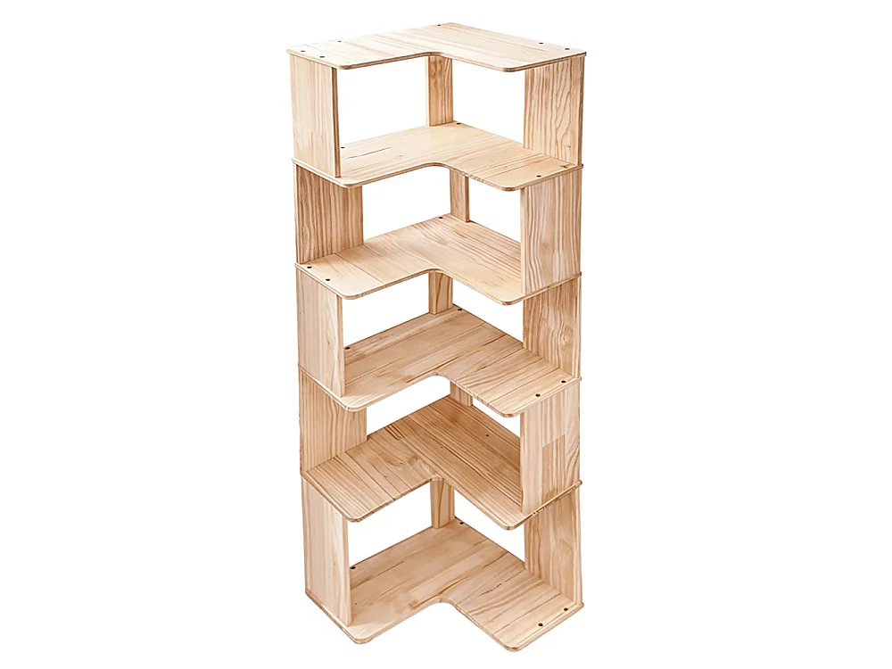 5-Tier L-Shaped Wooden Storage Rack with Shelves - Natural