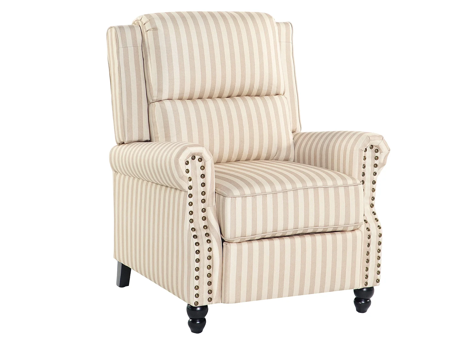 Light Brown & Beige White Stripe Linen Wingback Recliner Chair with Footstool