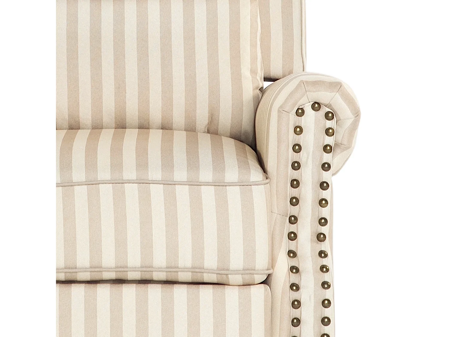 Light Brown & Beige White Stripe Linen Wingback Recliner Chair with Footstool