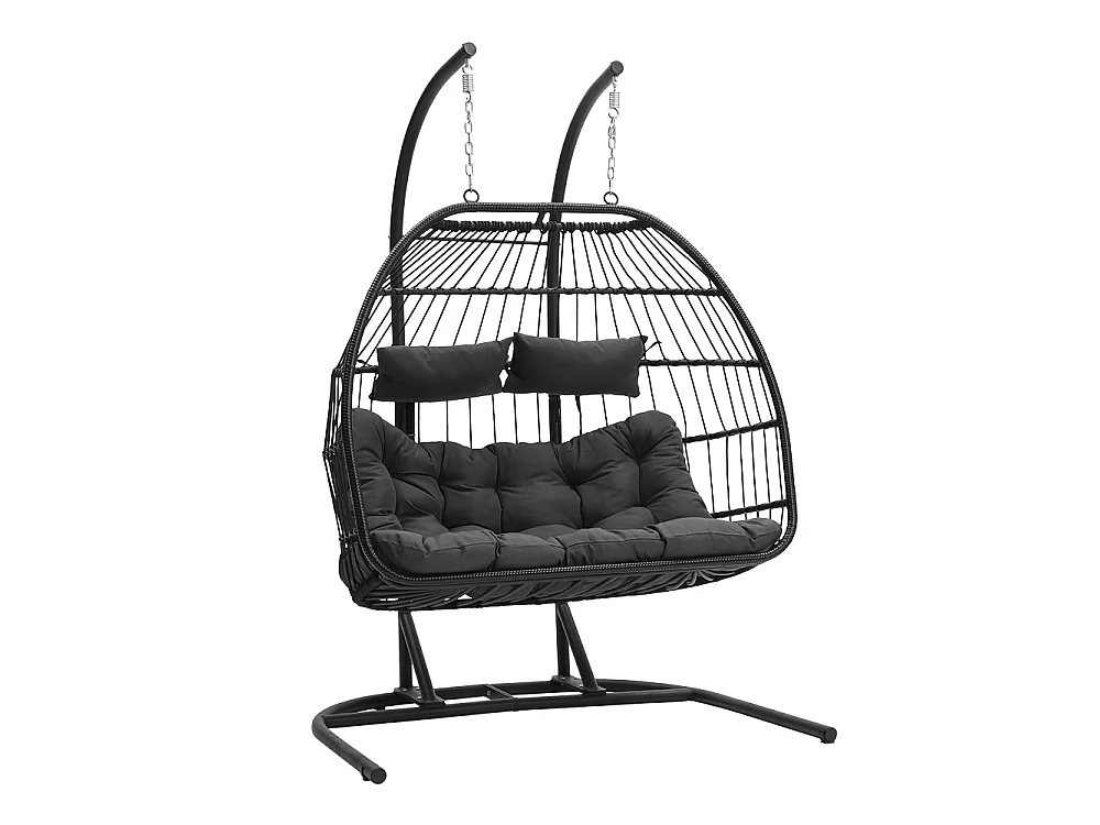 2-Seater Wicker Hanging Egg Chair with Cushions - 140cm