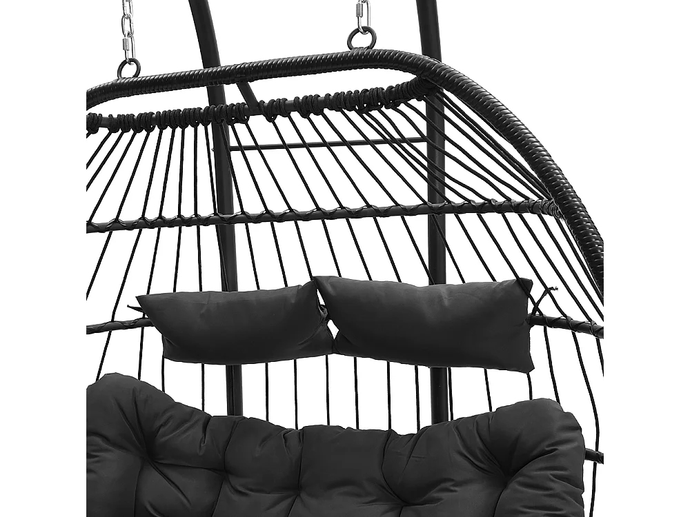 2-Seater Wicker Hanging Egg Chair with Cushions - 140cm