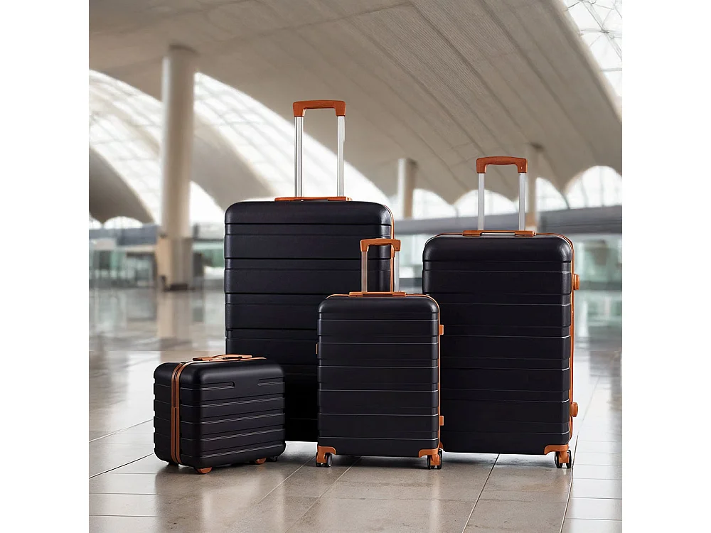Black and Brown 4 Piece Hardshell Luggage Set with Spinner Wheels 14 20 24 and 28 Inch