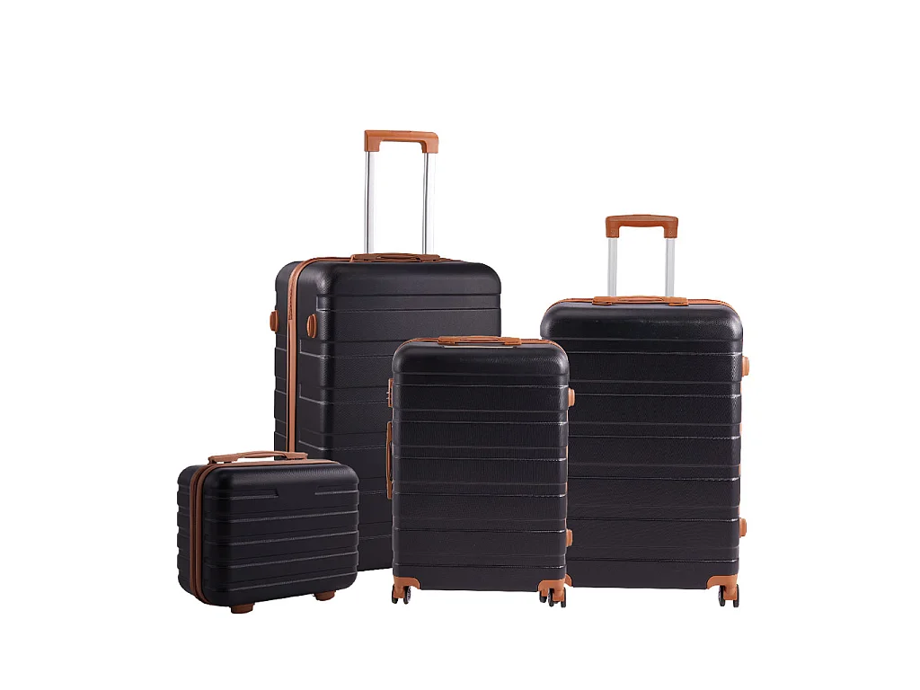 Black and Brown 4 Piece Hardshell Luggage Set with Spinner Wheels 14 20 24 and 28 Inch